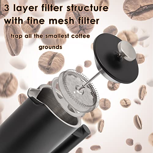 Mixpresso Stainless Steel French Press Coffee Maker 27 Oz 800 ml, Double Wall Insulated French Press Stainless Steel, Easy Clean Tea Brewer, Easy Press Durable Metal Coffee Press