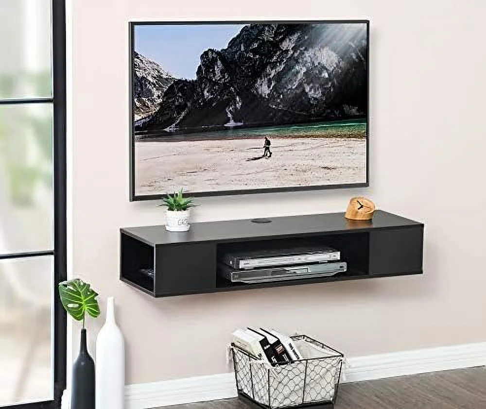 HBBOOMLIFE Floating TV Stand   Wall Mounted Entertainment Center Media Console Component Under TV TV Media Console  with   Black