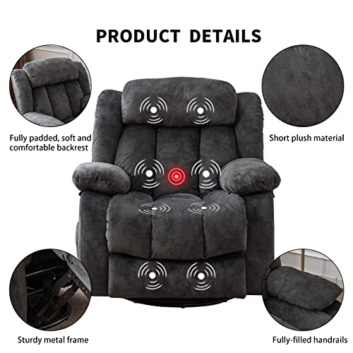 INZOY Massage Swivel Rocker Recliner with Heat and Vibration, Manual Rocking Recliner Chair with Vibrating Massage, Comfy Padded Overstuffed Soft Fabric Heated Recliner, Brown