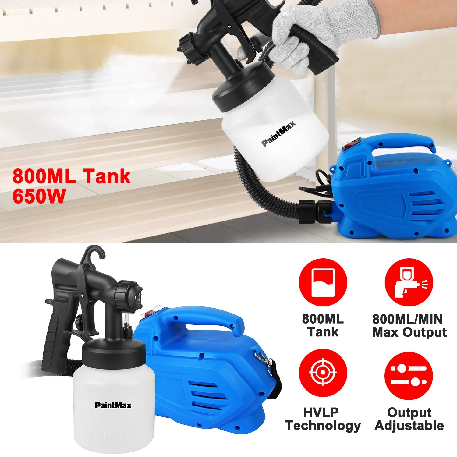 Paint Sprayer, iMounTEK 800W Electric Paint Applicators with 3 Patterns, Easy to Clean, for Cabinets, Fence, Walls, Door
