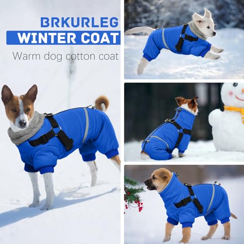 BRKURLEG Black Dog Coat with Harness, Dog Winter Jacket, Dogs Onesie Body Warm Jackets, Small Dogs Winter Coats Reflective Windproof Warm Cold Weather Coats, Pet Waterproof Jacket Hiking XL
