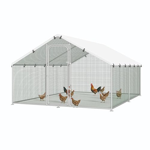 Large Metal Chicken Coop Run with Spire Roof – Outdoor Poultry Cage with Waterproof & UV-Resistant Cover for Chickens, Ducks, Rabbits, and Hens in Yard or Farm Use(8.9’ W x 11.8’ L x 6.6’ H)