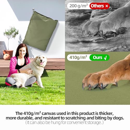 Sytopia 42-Inch Canvas Indestructible Outdoor Dog Bed, Waterproof & Washable with Removable Cover, Ideal for Medium & Large Dogs, Chew-Proof Great for Indoor, Outdoor, Crate, Patio Use (Green)
