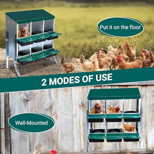 Chicken Nesting Box, 10 Hole 2 Layer Hen Nest Box with Legs, Roll Away Eggs Laying Boxes,Cleanable Pull Out Hen Roosting Boxes