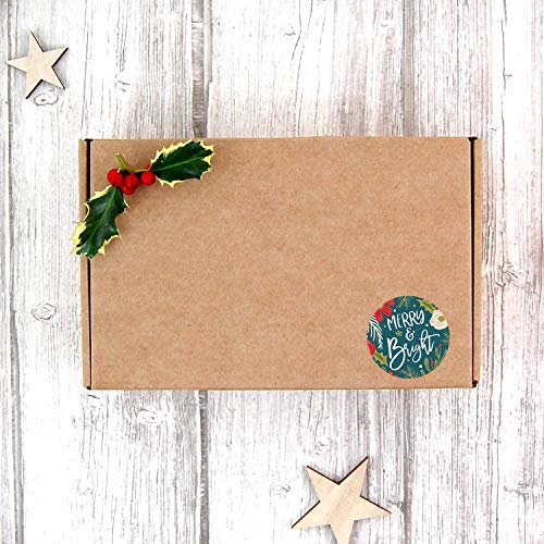 Brown Kraft Holiday Pine Stickers / 500 Classic Christmas Stickers / 6 Alternating Rustic Winter Holiday Labels / 1.5