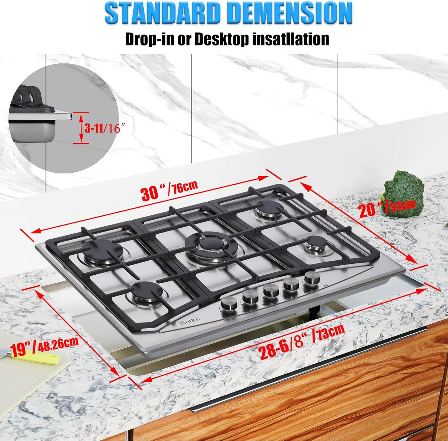 LuxyHoom Propane Gas Cooktop 30