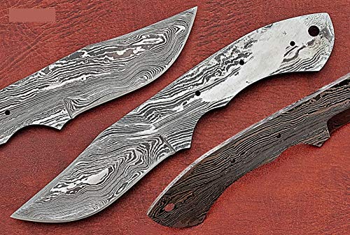 Trailing point Damascus steel blank blade, Hand forged Damascus steel Skinning knife making Blade, Twist, Ladder and rain drop pattern Damascus steel (7.75 Inch Twist)