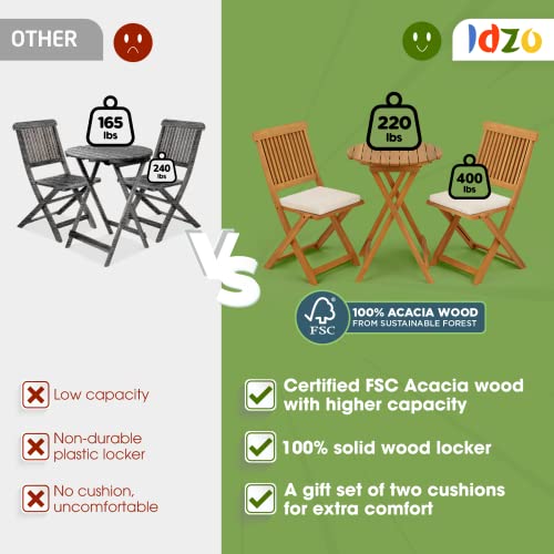 IDZO Heavy Duty 500lbs Weight Capacity Wicker Bistro Table and Chairs Set of 2 with Olefin Fabric Soft Cushions