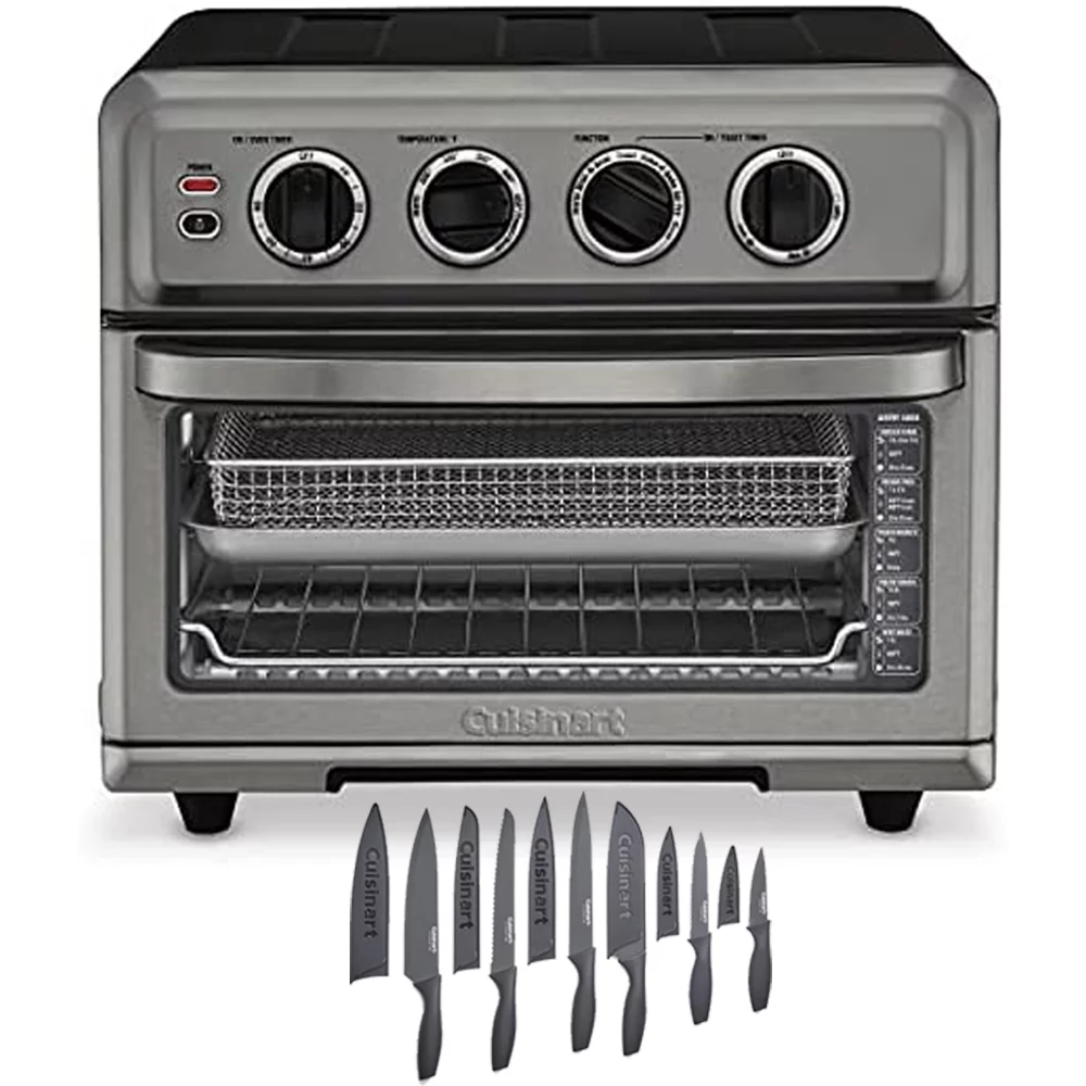 Cuisinart TOA-70BKS AirFryer Toaster Oven with Grill Black Stainless Steel Bundle with Cuisinart 12 Piece Ceramic Coated Cutlery Set Matte Black