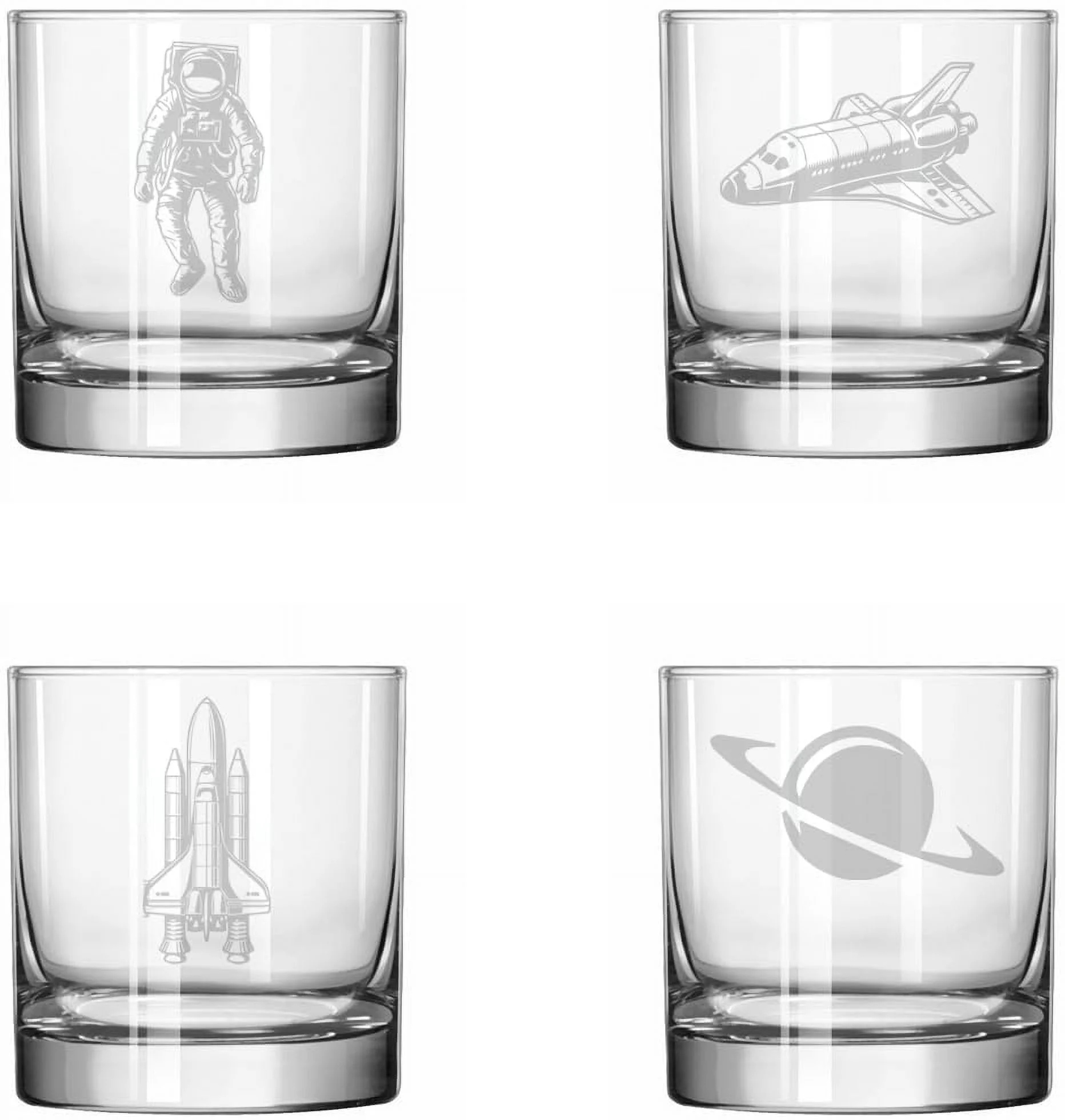 Set of 4 Glass 11 oz Rocks Whiskey Old Fashioned Gift Space Astronaut Collection