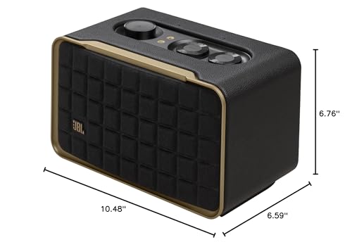 JBL Authentics 200 - Retro Style Smart Home Speaker with Built in Wi-Fi, Bluetooth and Voice Assistants, Alexa and Google Assistant, Multi-Room Playback, Automatic self tuning (Black/Gold)