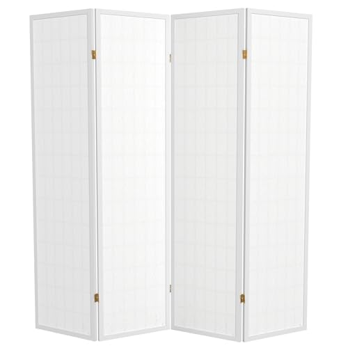 Red Lantern 6 ft. Tall Window Pane Shoji Screen-Natural-4 Panels Room Divider