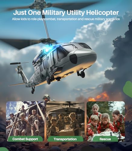SYMA S54H Military RC Helicopter for Adults, Remote Control Helicopter with One Key Take Off/Landing, LED Light, Altitude Hold, Army Utility Helicopter Black Hawk Transport Rescue Planes for Kids