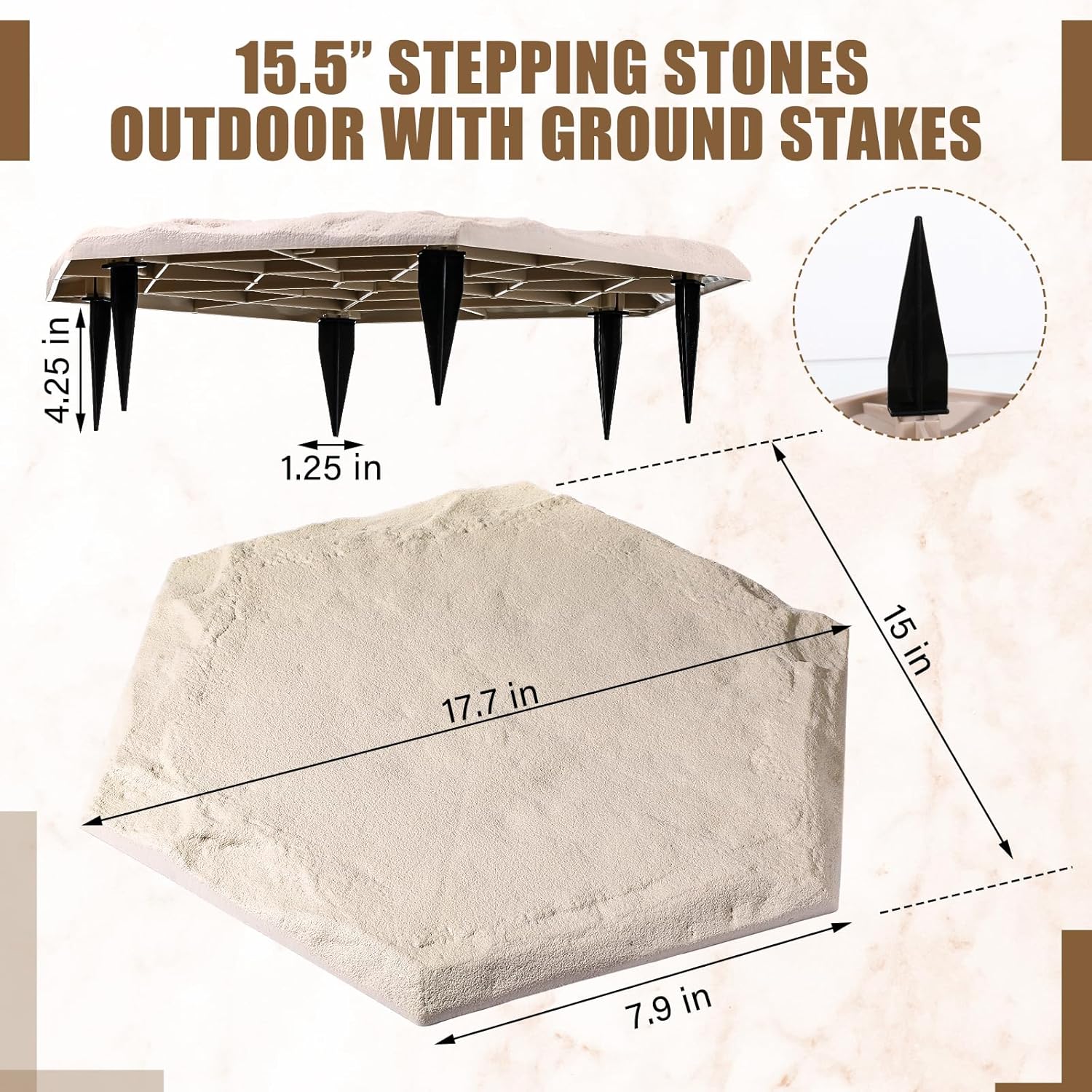 20 Packs 15.5 Inch Stepping Stones Outdoor with Ground Stakes Decorative Step Stones and Pavers Decorative Walkway for Outdoor Pathway Lawn Yard Garden Landscaping Resin Beige Limestone