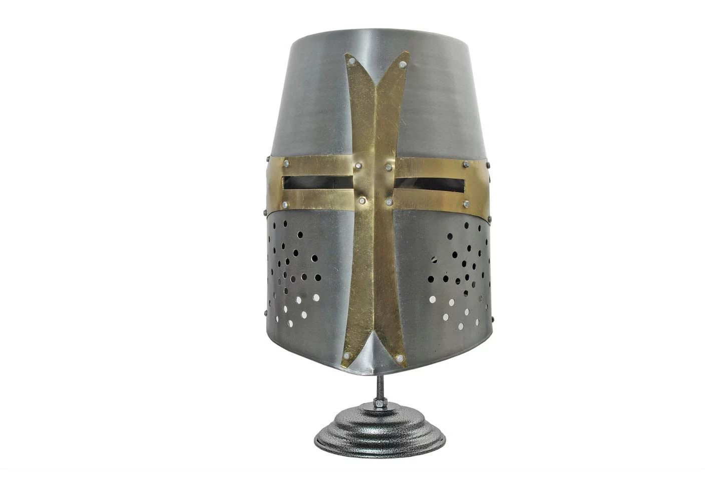 Medieval Helmet | Carbon Steel Templar Knight Crusader Barrel Helm + Stand