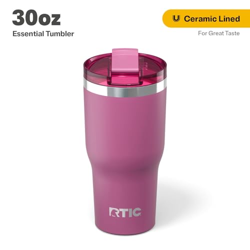 RTIC 30oz Essential Tumbler with Lid, Insulated, Stainless Steel, Metal, Double Wall Vacuum-Insulation, Ceramic Lined, Travel Cup for Iced Coffee, Tea, Hot and Cold Drink, Graphite