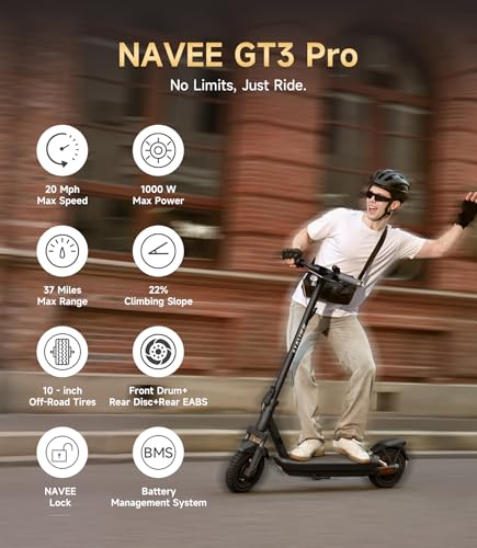 NAVEE Electric-Scooter-Adults, e Scooter GT3, Fast 20 Mph, 700w 500w Motor with Suspension, Long Range 30 Miles, 10 inch Tires All Terrain, Foldable for Commuter Men Adult Teens Students Heavy Duty