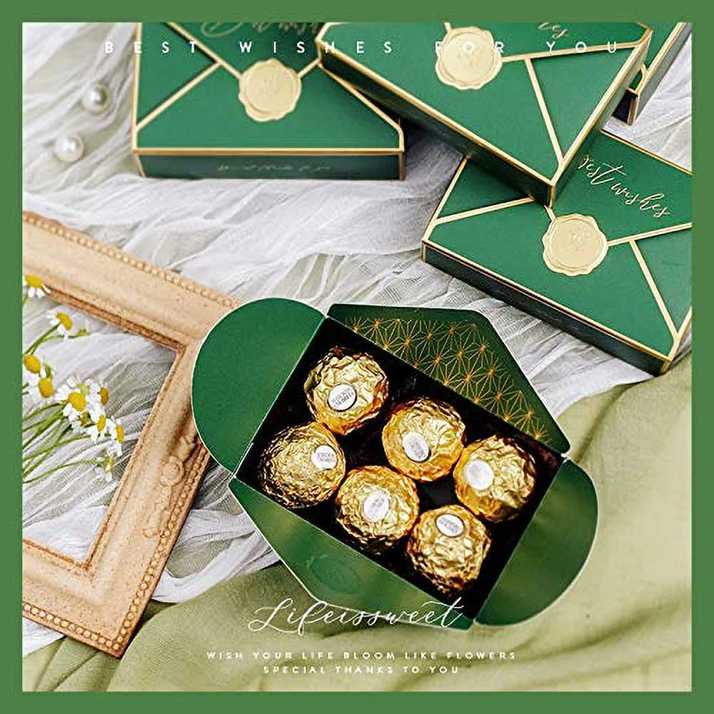 POTTIIS 20Pcs Candy Box Cookie Gift Boxes，Romantic Wedding Favors Cute Chocolate Box for Wedding Bridal Birthday Party Supplies - Green…
