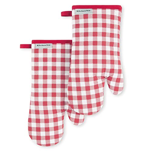 KitchenAid Gingham Oven Mitt 2-Pack Set, Passion Red, 7