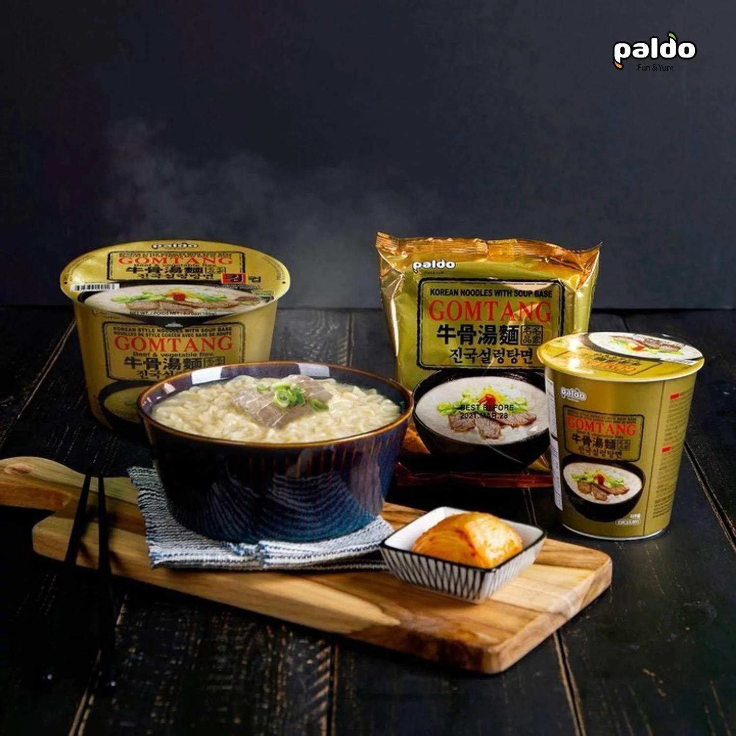 Paldo Fun & Yum Gomtang Ramen Mild Instant Noodles with Soup, Beef Bone Based Broth, Savory Flavor Best Oriental Style Korean Ramyun, K-Food, 102g x 10 Pack