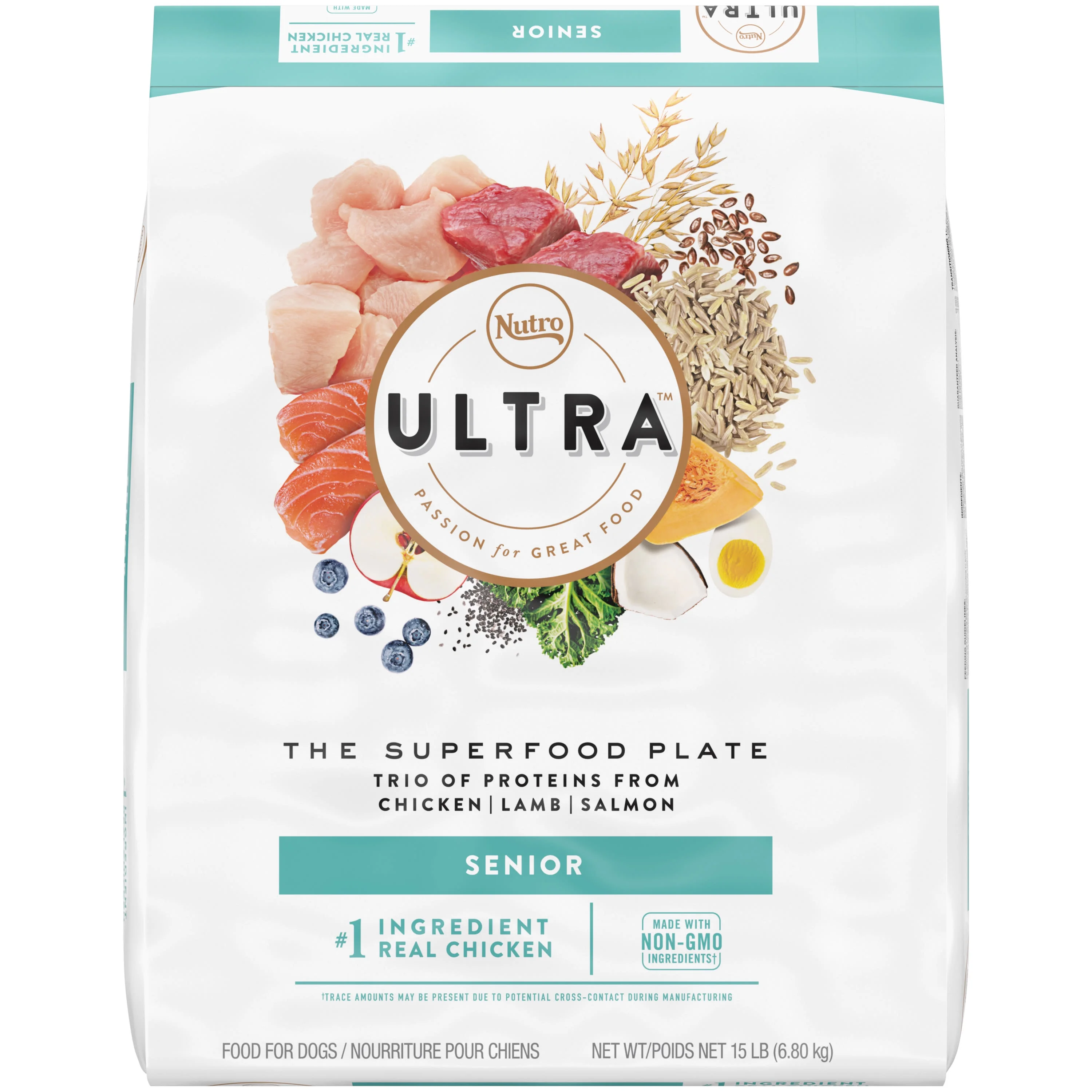 Nutro Ultra Senior High Protein Natural Dry Dog Food With A Trio Of Proteins From Chicken, Lamb And Salmon, 15 Lb. Bag