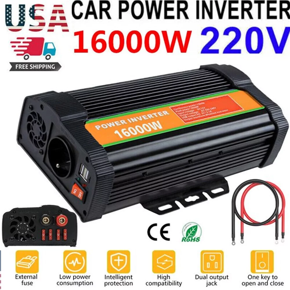 MDHAND Power Inverters,8000 Watts 16000 Watts Pure Sine Wave Power Inverter DC 12V to AC 100V 120V Car Converter with Dual Ac Outlet and USB Car Charger