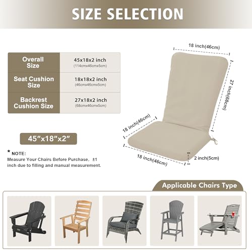 Adirondack Chair Cushion Set of 2-18''x18'' Seat & 18''x27'' Back, Outdoor Rocking Chair Cushions with Waterproof, Fade-Resistant, Removable & Machine-Washable Covers, Burgundy