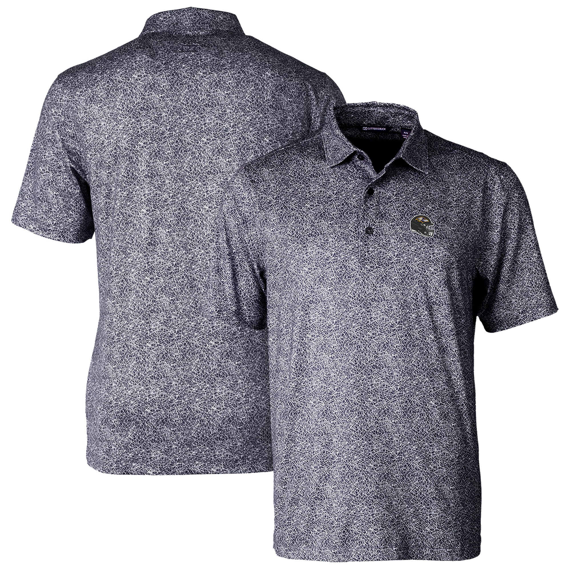 Men's Cutter & Buck  Black Baltimore Ravens Helmet Pike Constellation Print Stretch Polo