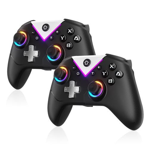 Dinosoo RGB Wireless Controller for Nintendo Switch 2/1 Lite/OLED and PC, with Bluetooth, Turbo, Macro, Gyro Axis, Dual Vibration, and Screenshot, Compatible with Steam and Switch 2/1