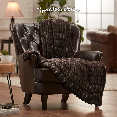 Chanasya Premium Ruched Faux Fur Throw Blanket - Luxurious, Soft Reversible Mink Blanket - 50