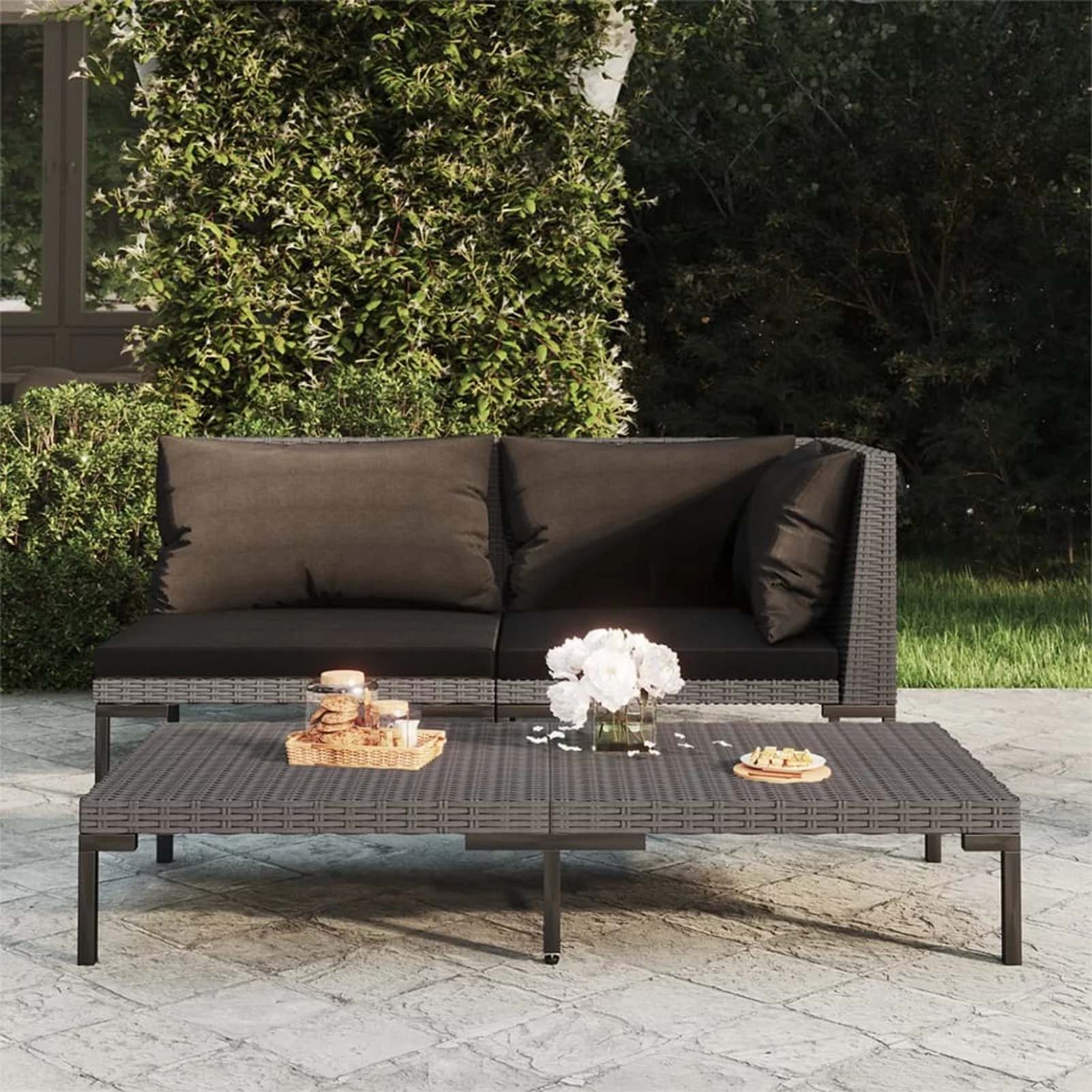 Aibecy Patio Coffee Table Dark Gray Half Round Poly Rattan