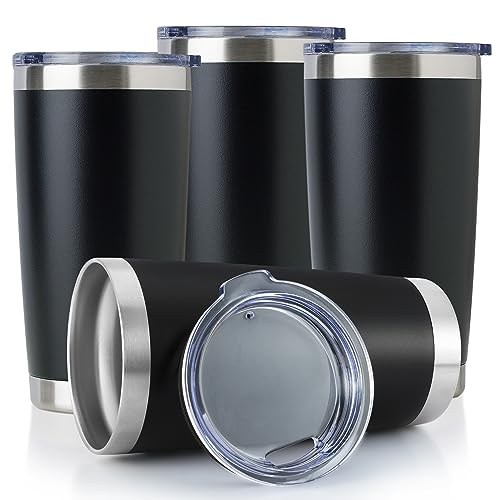 DOMICARE 20oz Stainless Steel Tumbler Bulk with Lid, Double Wall Vacuum Insulated Travel Mug, Powder Coated Coffee Cup, Powder Black, 8 Pack