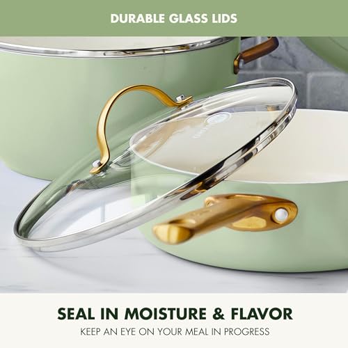 GreenPan Reserve Hard Anodized Healthy Ceramic Nonstick 10 Piece Cookware Pots and Pans Set, Gold Handle, PFAS-Free, Dishwasher Safe, Oven Safe, Twilight Blue