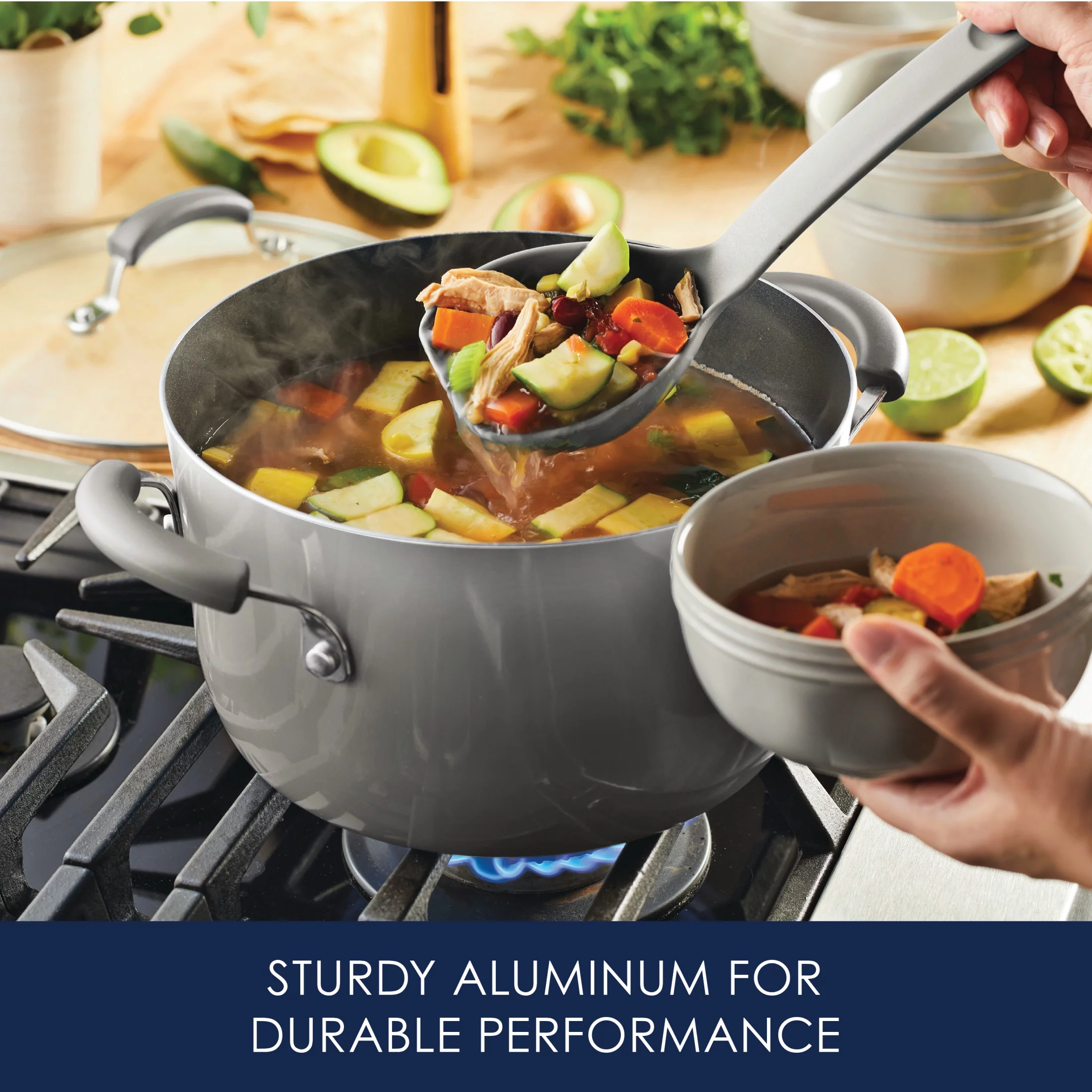 Rachael Ray 15 Piece Hard Enamel Nonstick Pots and Pans Set, Gray