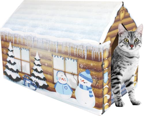 Christmas Cat House & Cat Scratcher w/Bonus Catnip Included