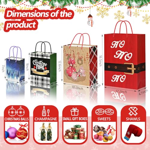 WLUSEAXI 24 Pack Christmas Gift Bags Assorted Sizes with 24 Gift Tags,Christmas Paper Bags Bulk with Handle,6 Jumbo 6 Large 6 Medium 6 Small for Holiday Presents, Xmas Party Favors