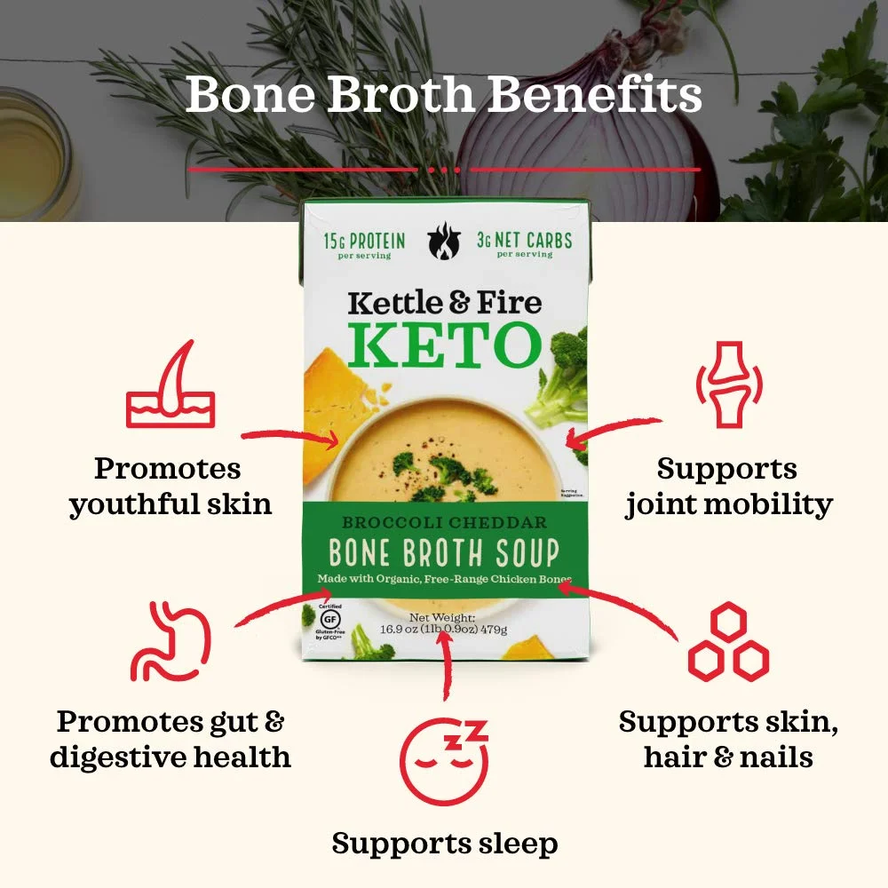 Kettle & Fire Keto Bone Broth Soup Broccoli Cheddar 16.9 oz