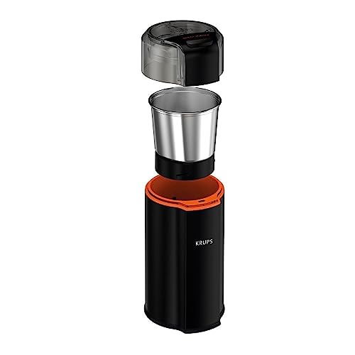 Krups Coffee Grinder, Fast-Touch, 3oz, 85g bean hopper - Easy to Use, One Touch Operation - 200 Watts - Espresso Grinder, Spice Grinder, 2 to 12 cup Coffee Bean Grinder, Silver