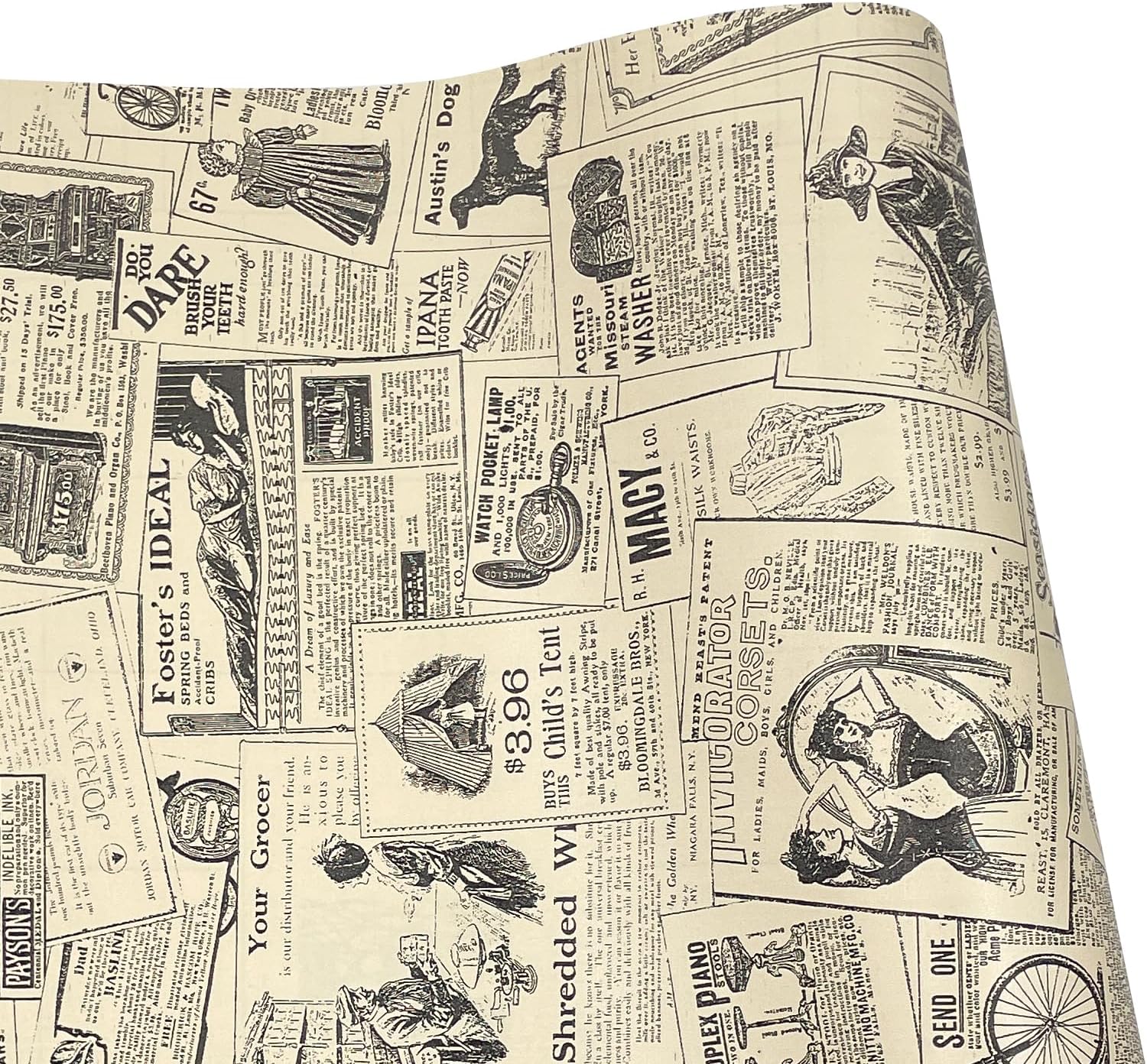 Old Fashion Newspaper Furniture Protective Paper Roll Peel Stick Shelf Drawer Liner Locker Sticker 17.7 Inch by 13 Ft
