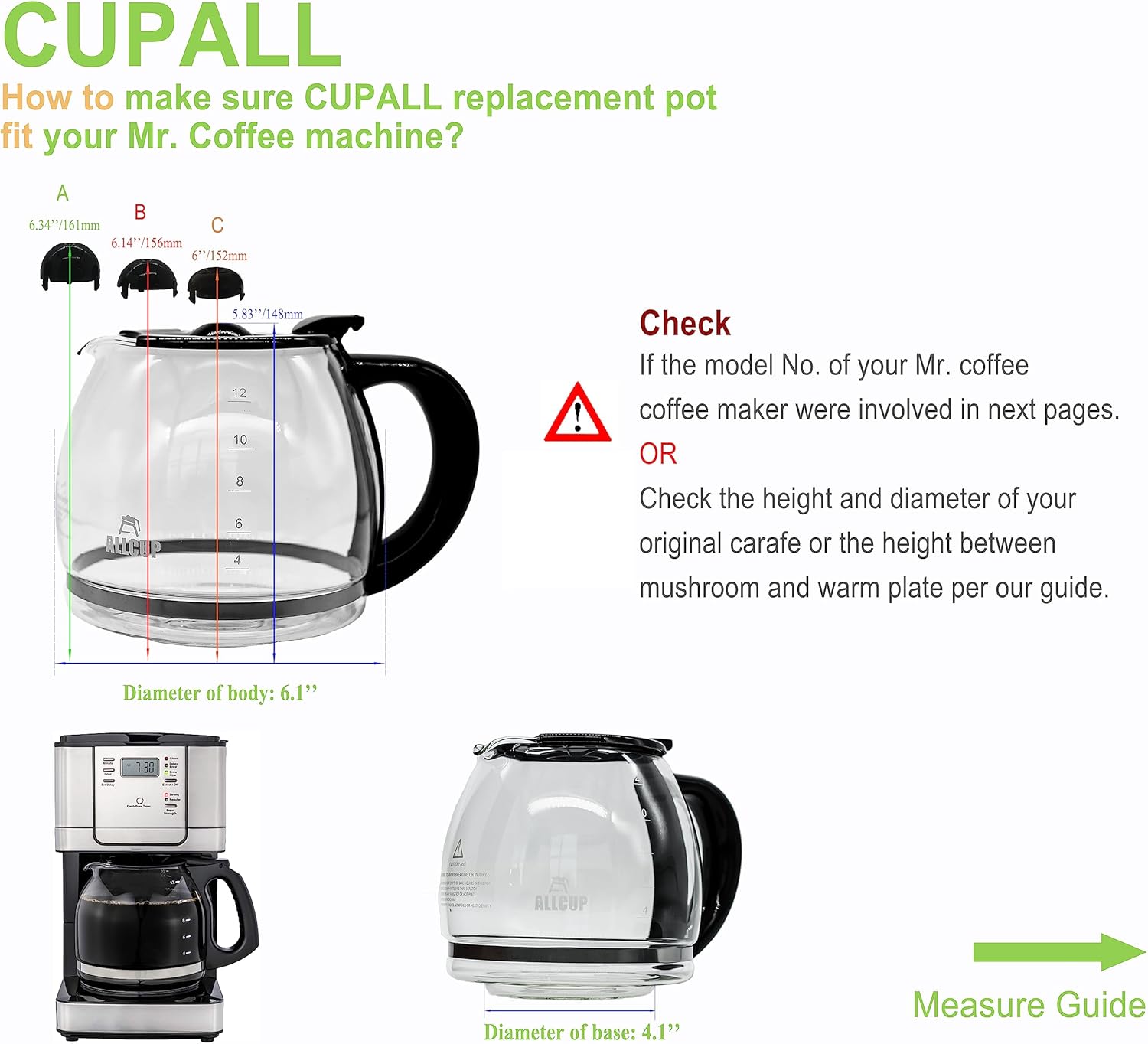 12-CUP Glass Carafe Replacement Compatible With Mr. Coffee 12 Cup coffee maker machine,Black Handle, Part# PLD12, PLD12-RB Series