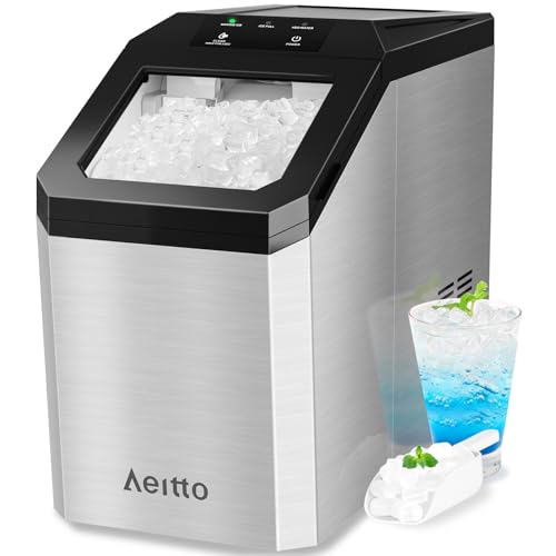 Aeitto Nugget Ice Maker Countertop, 55lbs/Day, Large Capacity Chewable Ice Maker, Rapid Ice Release in 5 Mins, Self-Cleaning with Stainless Steel Housing Ice Machine for Home Office and Party, Silver