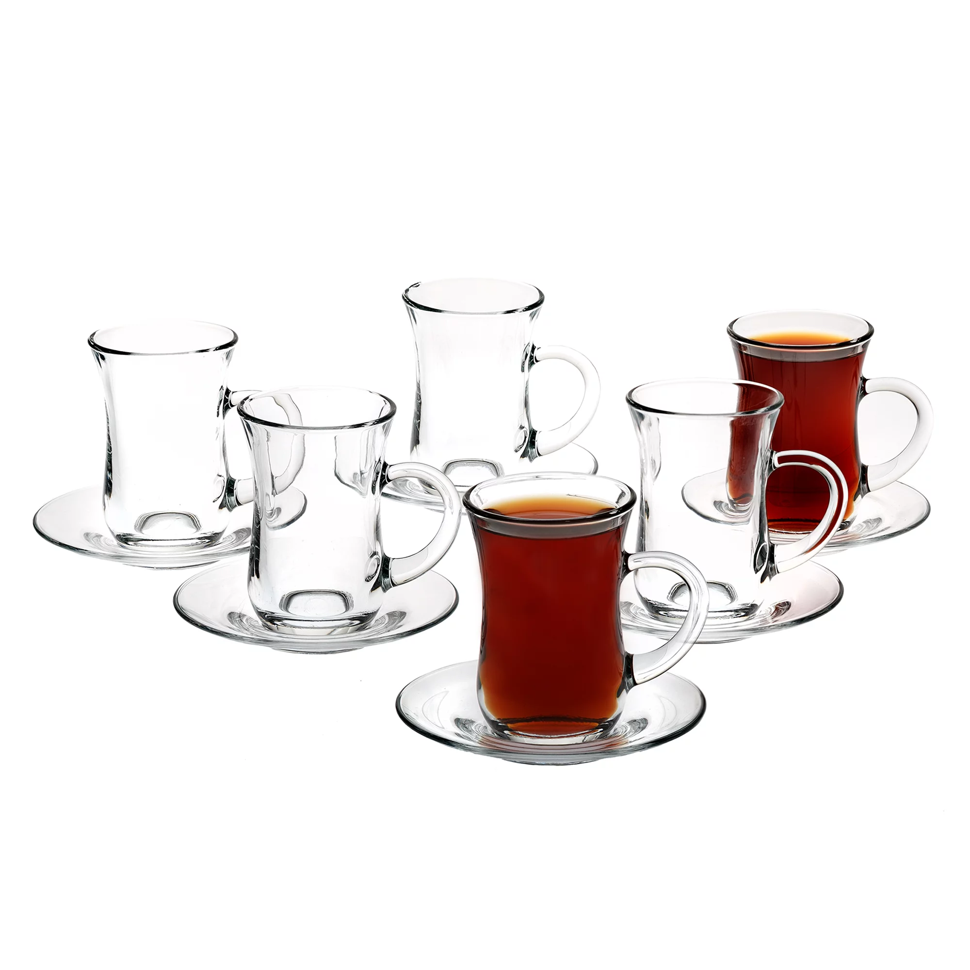 Crystalia Small Turkish Tea Set, Clear Glass Cups with Handle, 6 Cups&6 Saucers, 3.2 oz