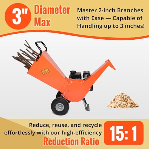 Wood Chipper Shredder Mulcher 7HP Gas Powered Heavy Duty Compact Design 3