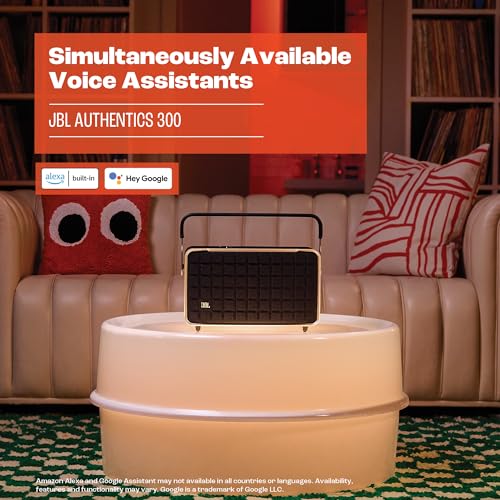 JBL Authentics 200 - Retro Style Smart Home Speaker with Built in Wi-Fi, Bluetooth and Voice Assistants, Alexa and Google Assistant, Multi-Room Playback, Automatic self tuning (Black/Gold)