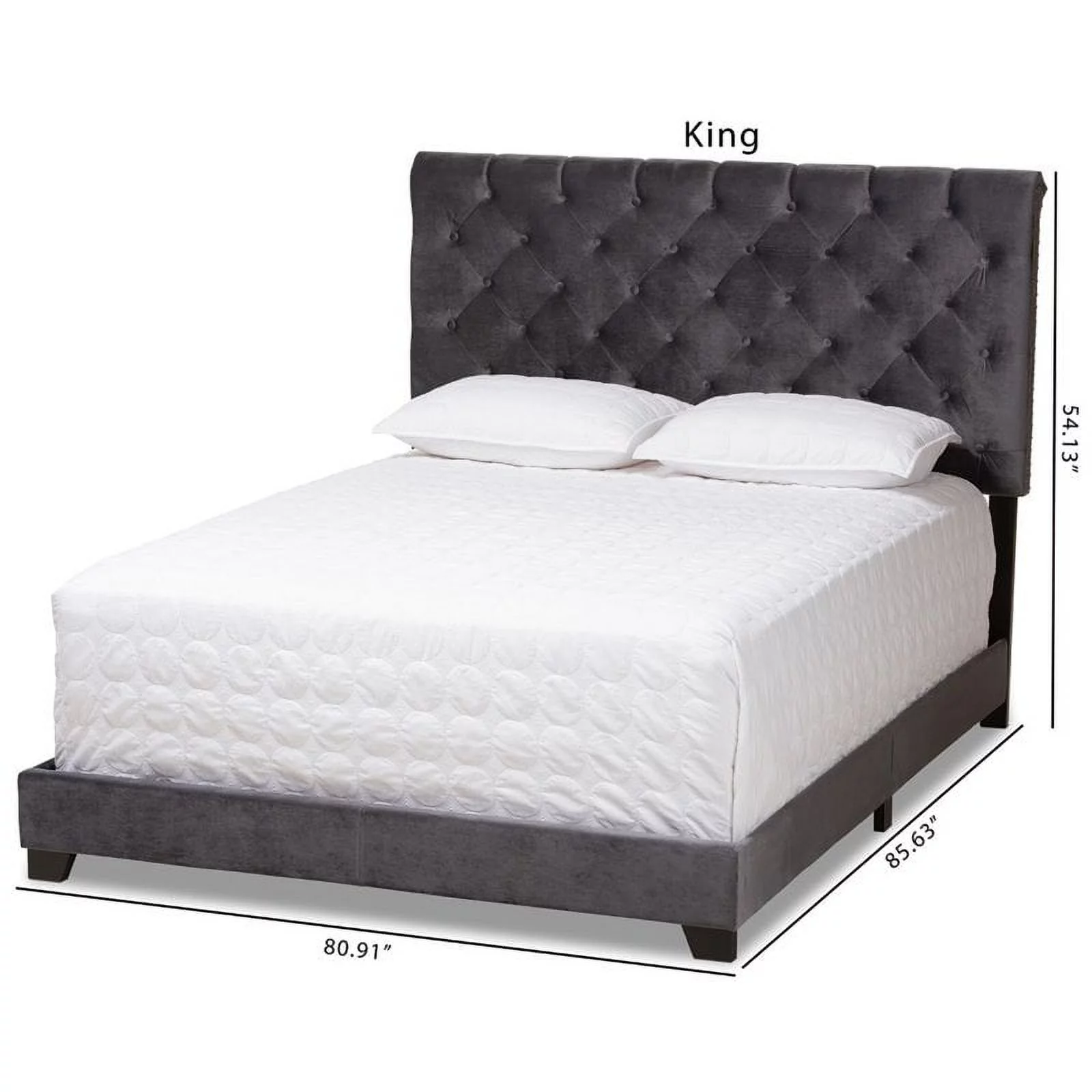 Bowery Hill Modern Button Tufted Velvet Upholstered King Bed in Gray