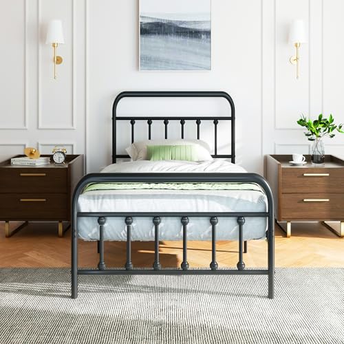 Shintenchi Full Size Bed Frame with Headboard and Footboard, Full Metal Bed Frame Mattress Foundation with Under Bed Storage, Steel Slats, No Box Spring Needed, Noise Free