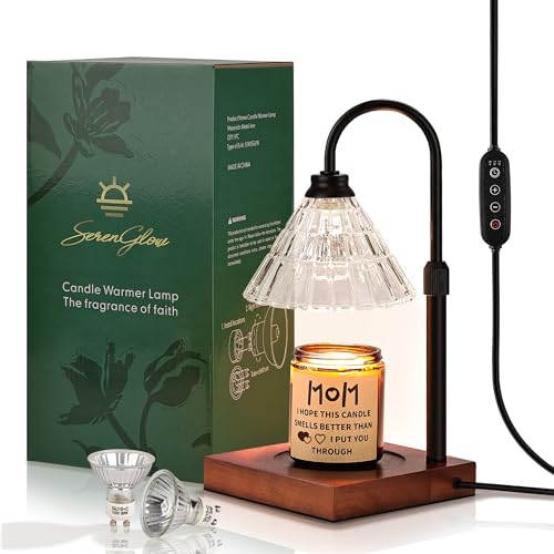 Candle Warmer Lamp with 2 * 50W Bulbs, Vintage Electric Candle Lamp with 2H/4H/8H Timer, Dimmable Candle Warming Lamp, Height Adjustable Wax Warmer Lamp for Jar Candles (Gold)