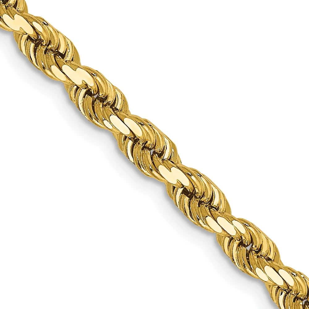 Primal Gold 14 Karat Yellow Gold 4mm Diamond-cut Rope with Lobster Clasp Chain