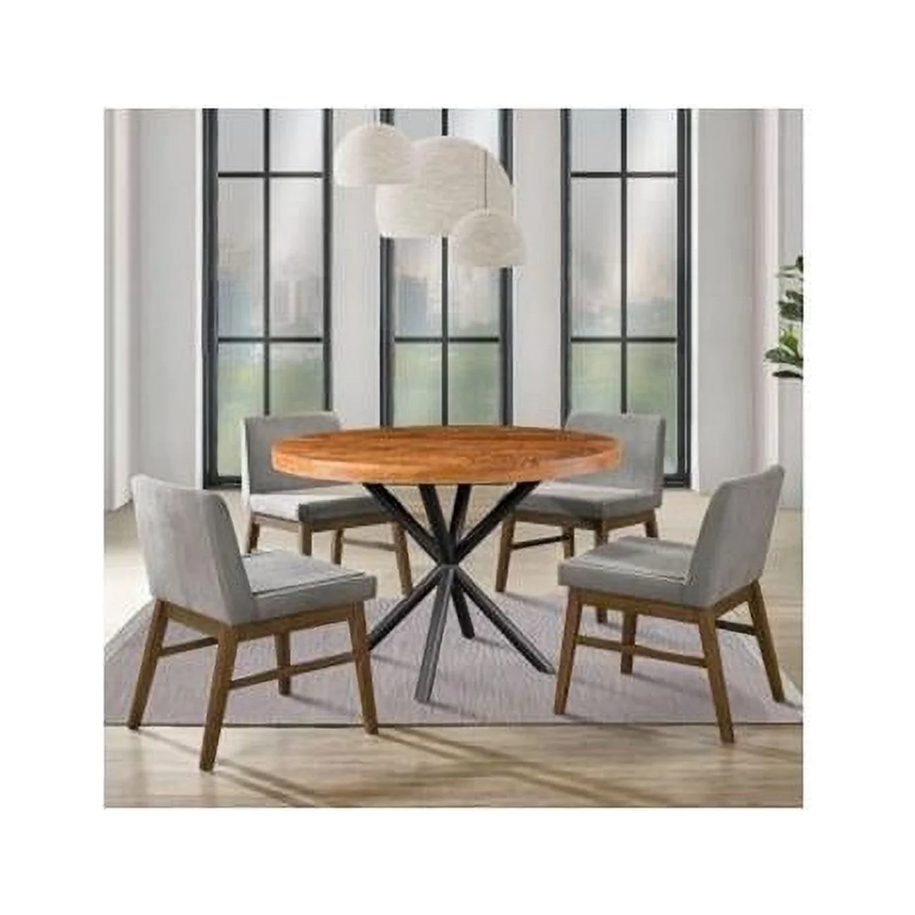 48 in. Handcrafted Dining Table with Solid Mango Wood Round Top & Iron Crisscrossed Legs, Natural Brown & Black