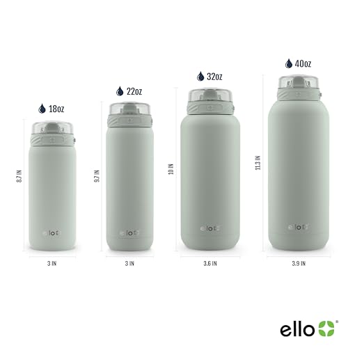 Ello Cooper 32oz Stainless Steel Water Bottle with Straw and Carry Handle, Double Walled and Vacuum Insulated Metal, Leak Proof Locking Lid with Soft Silicone Spout, Reusable, BPA Free, Yucca